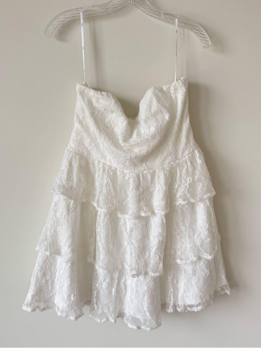 Lulus Sweet Perception White Lace Strapless Tiered Mini Dress large - Picture 2 of 5